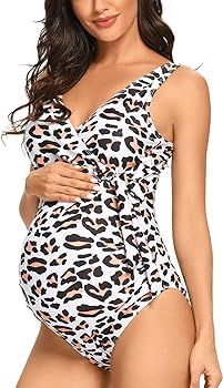 Tempotrek Maternity Swimsuit One Piece Elegant V Neck Pregnancy Swimwear Tie Front Bowknot Bathin... | Amazon (US)