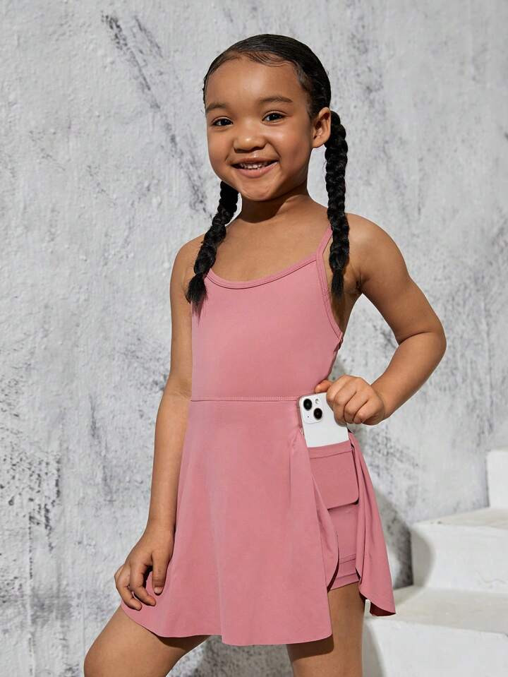 SHEIN Young Girl Solid Cami Dress With Phone Pocket | SHEIN