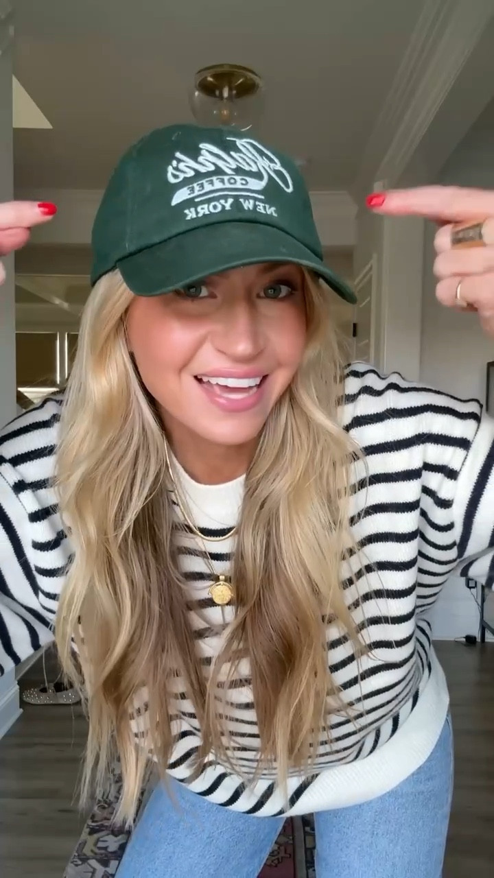 Casual fall outfit. Striped sweater + jeans + green hat + trench coat. 
Sweater: wearing size small 
Jeans: run TTS
Flats: so comfortable. Run TTS. 

#LTKSeasonal #LTKBeauty #LTKStyleTip