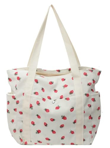 Corduroy Cute Strawberry Tote Bag Women Kawaii Shoulder Handbag Casual Purse Multiple Pockets College Work Book | Amazon (US)