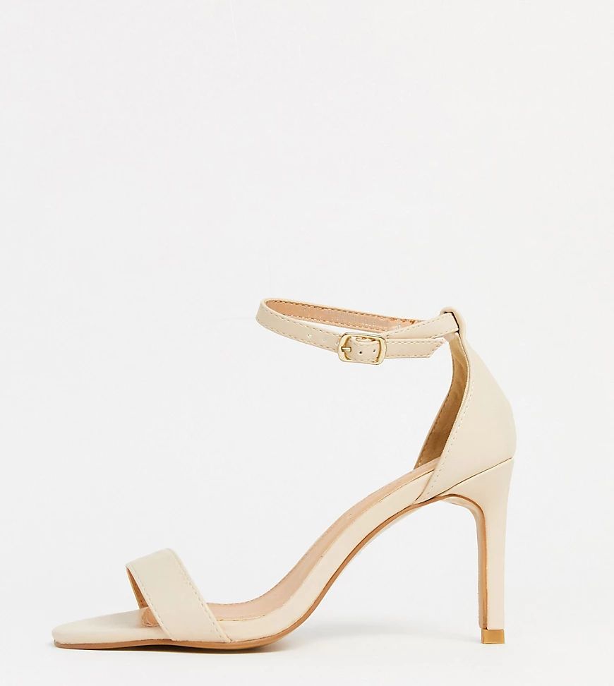 Simply Be wide fit barely there heeled sandal in nude-Gold | ASOS (Global)