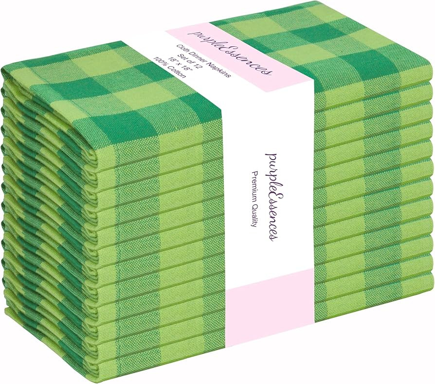 PurpleEssences Buffalo Plaid Cloth Napkins - Mitered Corners - St Patricks Day Gingham Check Dinn... | Amazon (US)