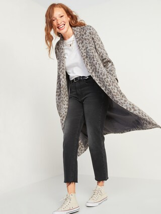 Oversized Soft-Brushed Leopard-Print Tie-Belt Coat for Women | Old Navy (US)