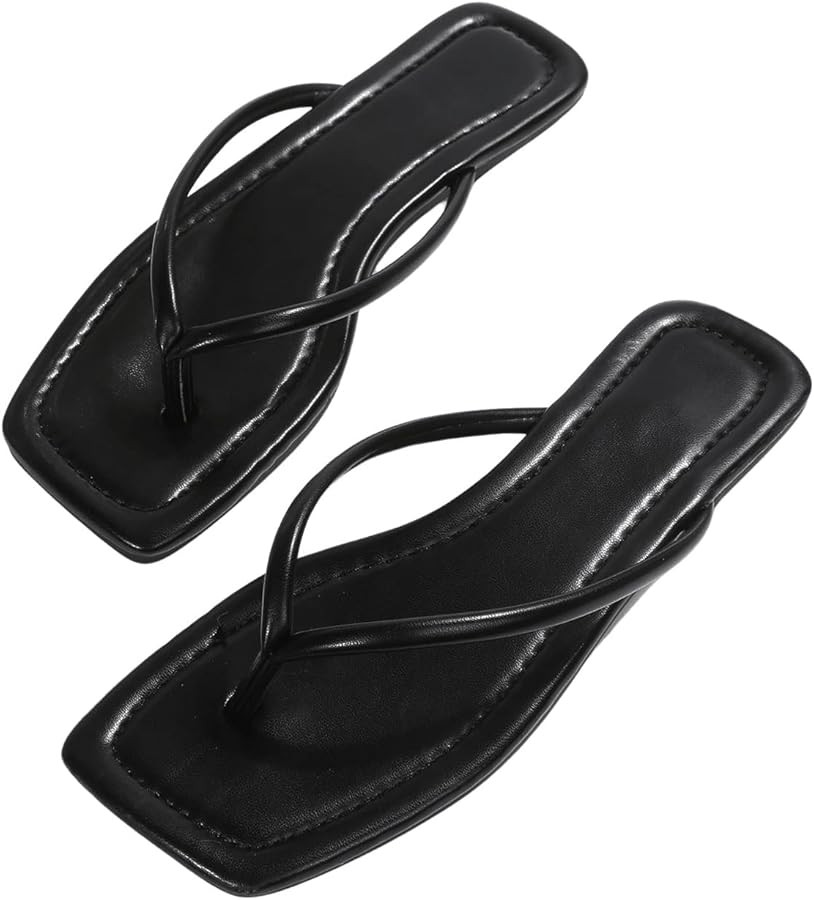 GORGLITTER Women's Minimalist Thong Flat Sandals Square Open Toe Slide Shoes Solid Flip Flops | Amazon (US)
