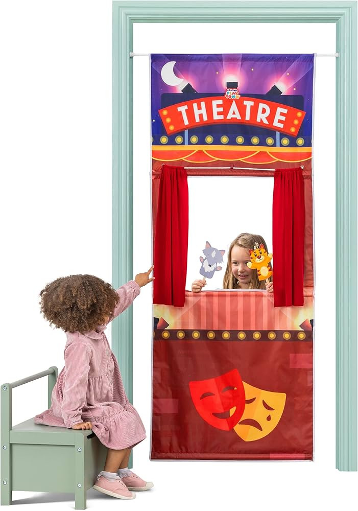 Pop-Up Play Town Puppet Theatre Hanging Doorway, Kids Role Play Toys with Curtain and Tension Rod... | Amazon (UK)