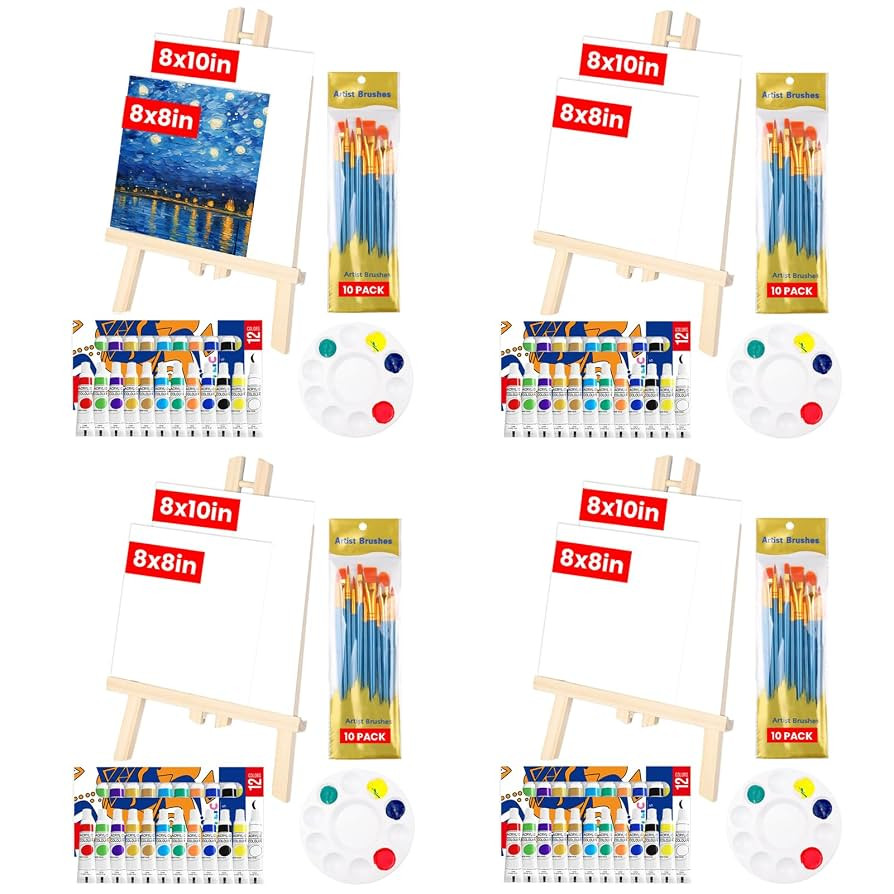104 Pack Canvas Painting Kits for Adults Kids, 12 Color Acrylic Paint Set with 8 Canvases 4 Wood ... | Amazon (US)