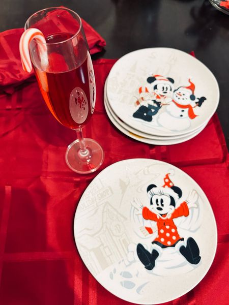 Disney Christmas plates
Salad plates
Champagne flutes 
Kitchen
Home decor
Christmas decor
Cloth napkins 

#LTKhome #LTKHoliday #LTKSeasonal