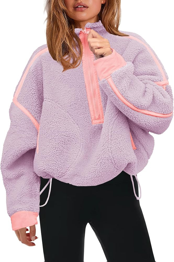 Panadila Womens Half Zip Sherpa Fleece Pullover Soft Oversized Sweatshirt with Pockets Warm Fuzzy... | Amazon (US)