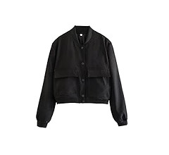 Womens Cropped Bomber Jacket Button Down Varsity Jackets Shackets With Pockets | Amazon (US)