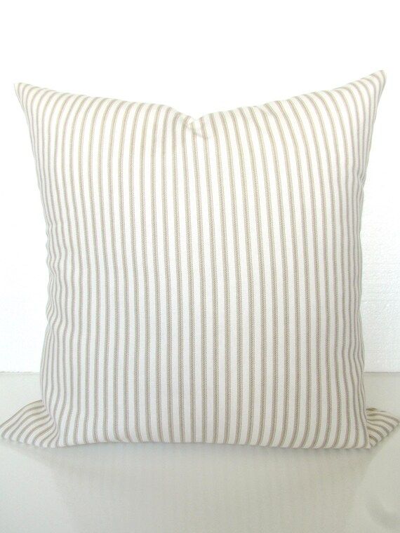 TAN PILLOWS Tan Pillow Covers French Country Tan Ticking Stripe Pillow Covers Tan Ticking Stripe ... | Etsy (US)