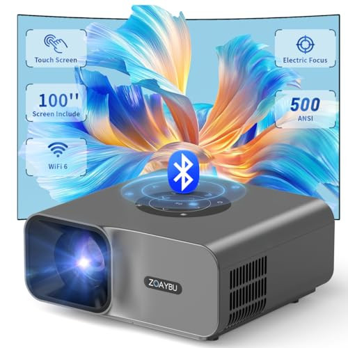 ZOAYBU Electric Focus Projector with WiFi 6 and Bluetooth 5.2, 500 ANSI 4K Projector, Native 1080P Outdoor Movie Projector, Auto Keystone, Touch Screen, Smart Home Projector for Phone/PC/TV Stick | Amazon (US)