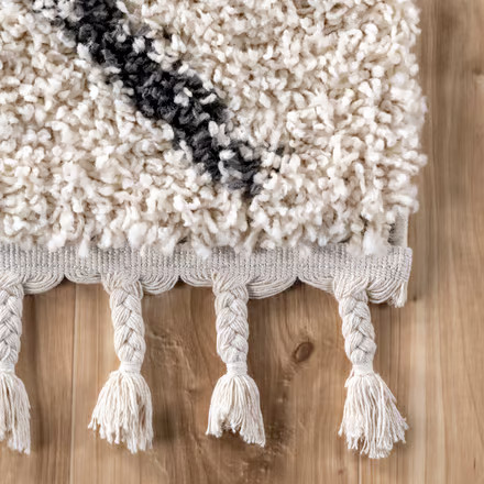Off White Moroccan Lattice Tassel Temara Area Rug | Rugs USA