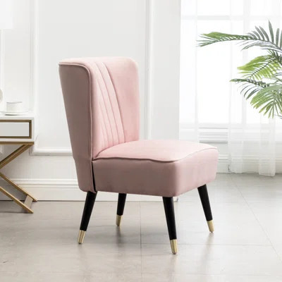 Pink Accent Chair - Model, Thick Foam Padding, Velvet Upholstery, Curved Back And Sides With Stitching, Black Rubberwood Legs & Gold Electroplating, 2 | Wayfair North America