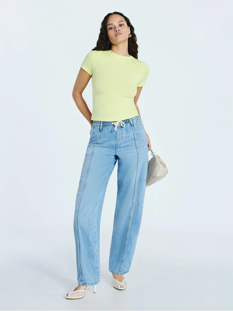 Scoop Women’s Stretch Cotton Blend Baby Tee with Short Sleeves, XS-XXL | Walmart (US)