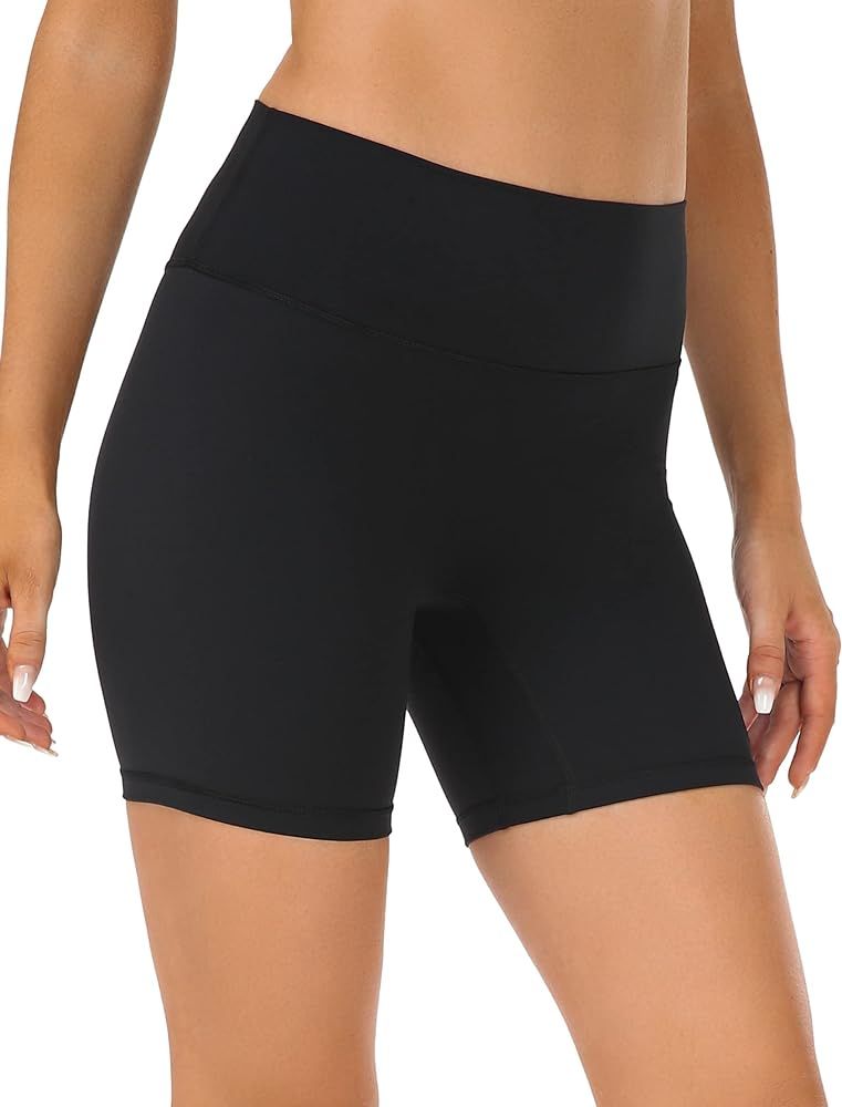 YUNOGA Women's High Waist Athletic Shorts 6" Inseam Yoga Shorts No Front Seam Workout Running Bik... | Amazon (US)