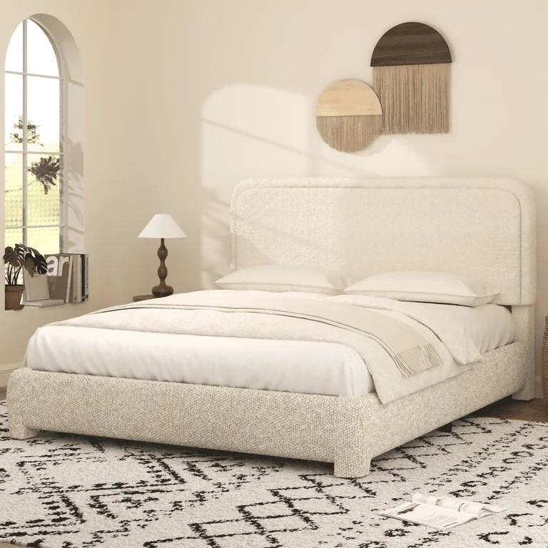 4 EVER WINNER Queen Size Bed Frame, Boucle Upholstered Bed Frame with Headboard, No Box Spring Re... | Walmart (US)