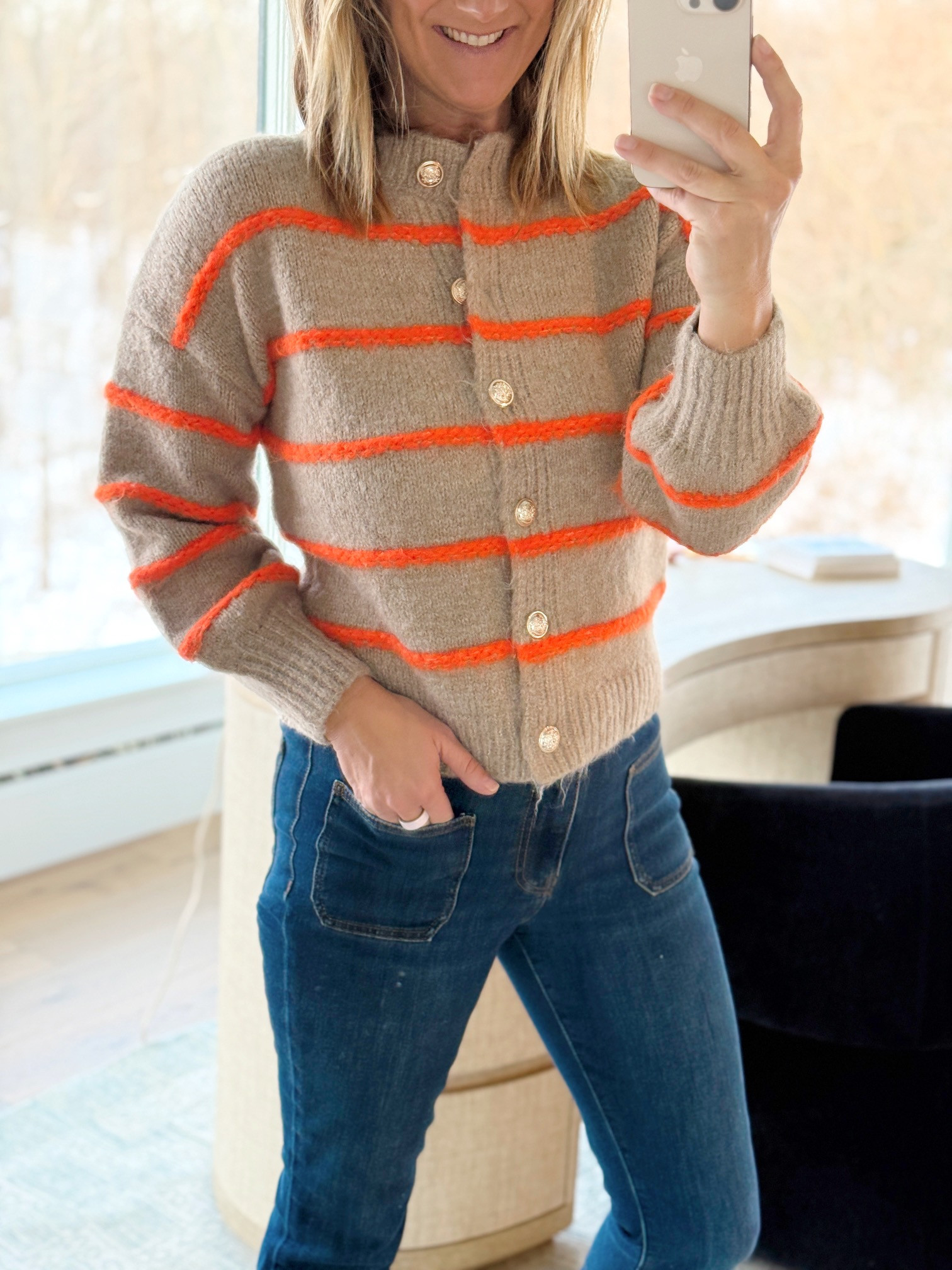 How fun is this Amazon cardigan sweater?! I love the pop of color in the stripes! True to size, wearing in small in brown! 

#LTKootd #LTKFindsUnder50