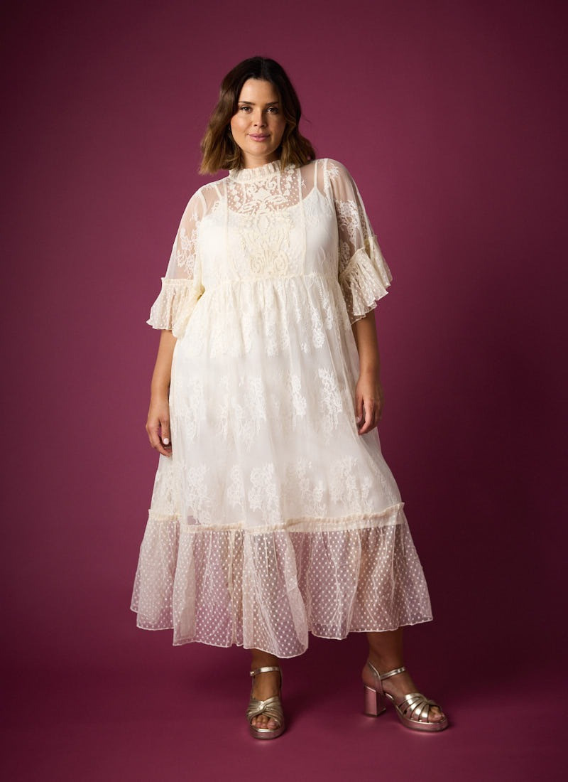 Havisham High Neck Lace Midi Dress - Ivory | Joanie