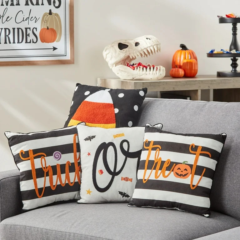 Way To Celebrate Halloween Decorative Pillow, 4pcs Pack 13inch Square Pillow, Trick or Treat/Cand... | Walmart (US)
