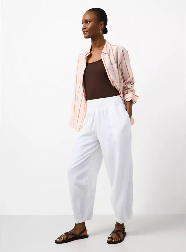 Buy White Linen Barrel Leg Trousers 22 | Linen | Tu | Tu Clothing