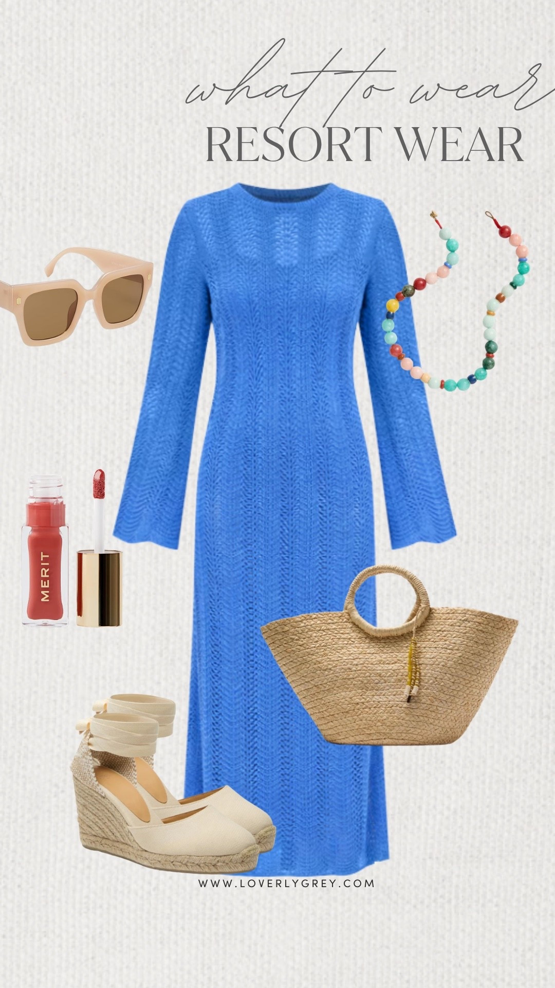 Loverly Grey, what to wear for resort wear! This stunning blue dress is a must-have for any upcoming vacation you may have! Pair it with a colorful beaded necklace, tote bag, and wedge heels! Loverly Grey, what to wear, resort wear

#LTKdayinmylife #LTKgrwm #LTKootd
