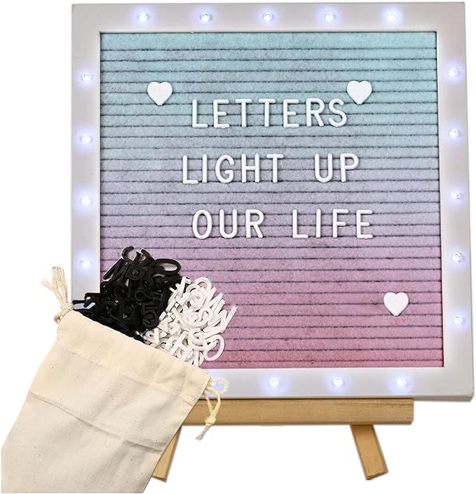 Gradient Felt Letter Board Sign with LED Lights, 10in × 10in Changeable Message Board with Wood ... | Amazon (US)