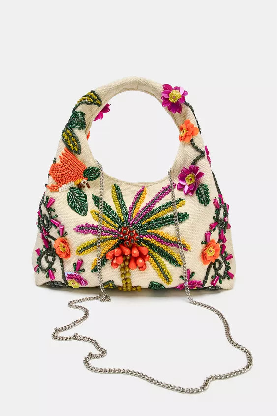 BEADED PRINTED BAG | Zara UK