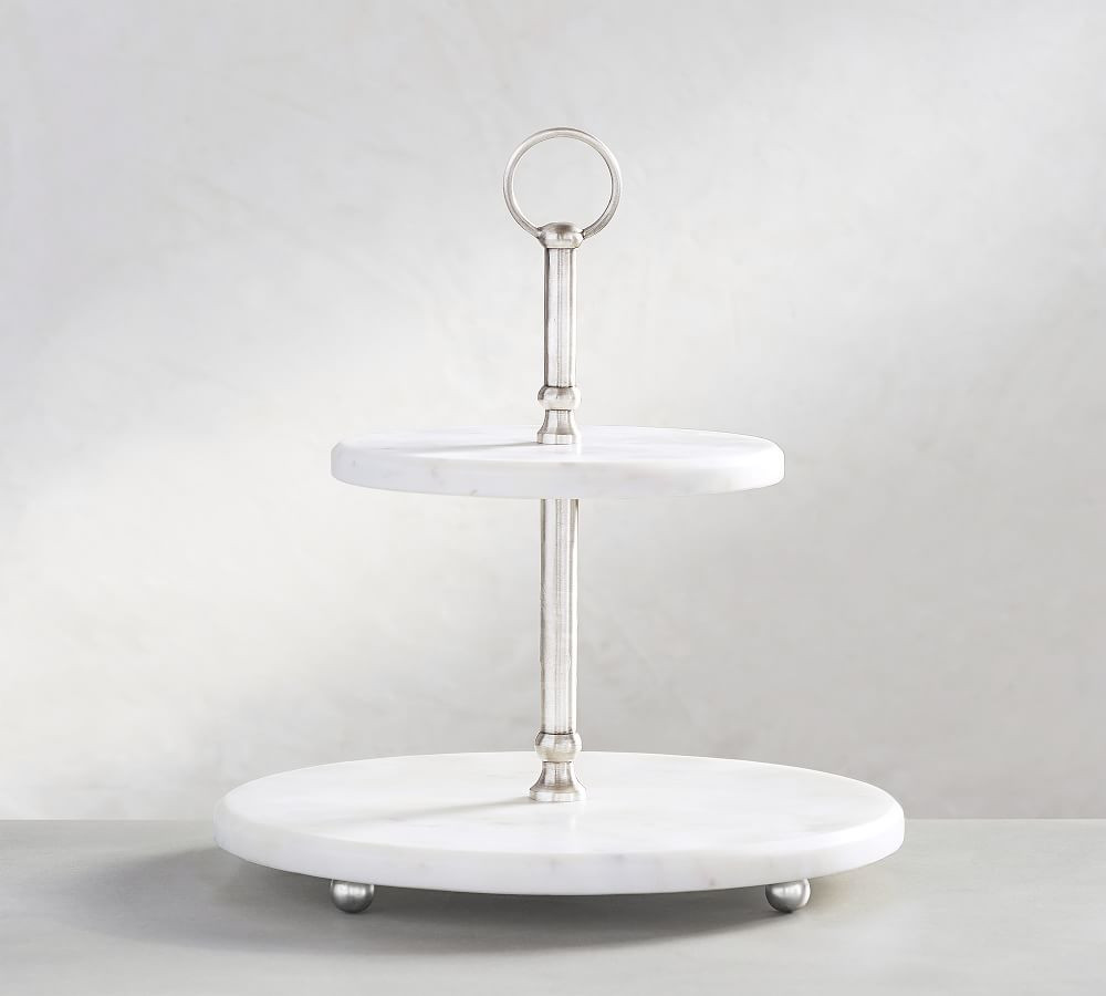 White Marble Pewter Tiered Stand | Pottery Barn (US)