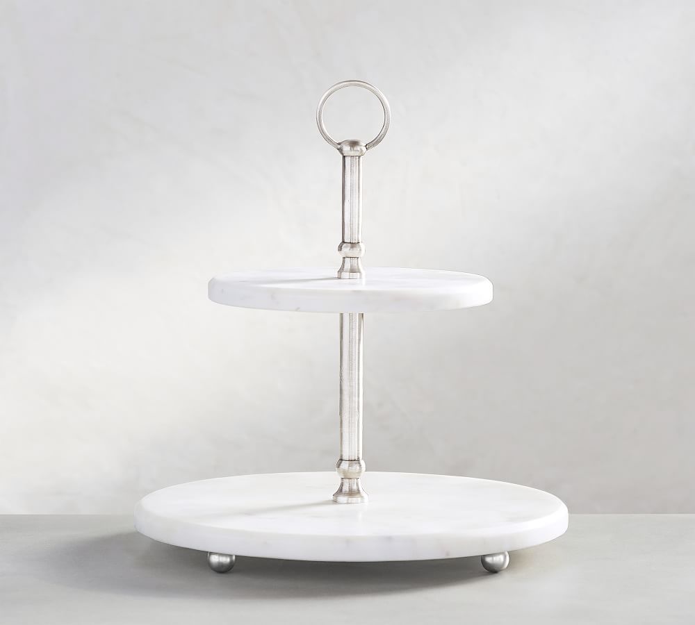 White Marble Pewter Tiered Stand | Pottery Barn (US)