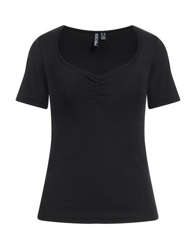 Pieces Woman T-shirt Black Size XS Cotton, Elastane | YOOX (US)