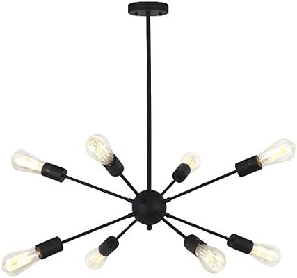 VINLUZ 8-Light Sputnik Chandelier Black Mid Century Modern Ceiling Light Industrial Pendant Light... | Amazon (US)