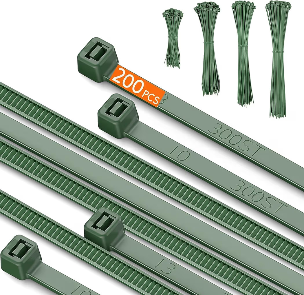 PA66 Green Zip Ties, 200pcs 12+10+8+4 Inch with 22-55lb Strength, Premium Heavy Duty Self-locking Nylon Cable Ties, Decoration Tie Wraps for Christmas Tree Holiday Lights Gardening Plants Grid Wall | Amazon (US)