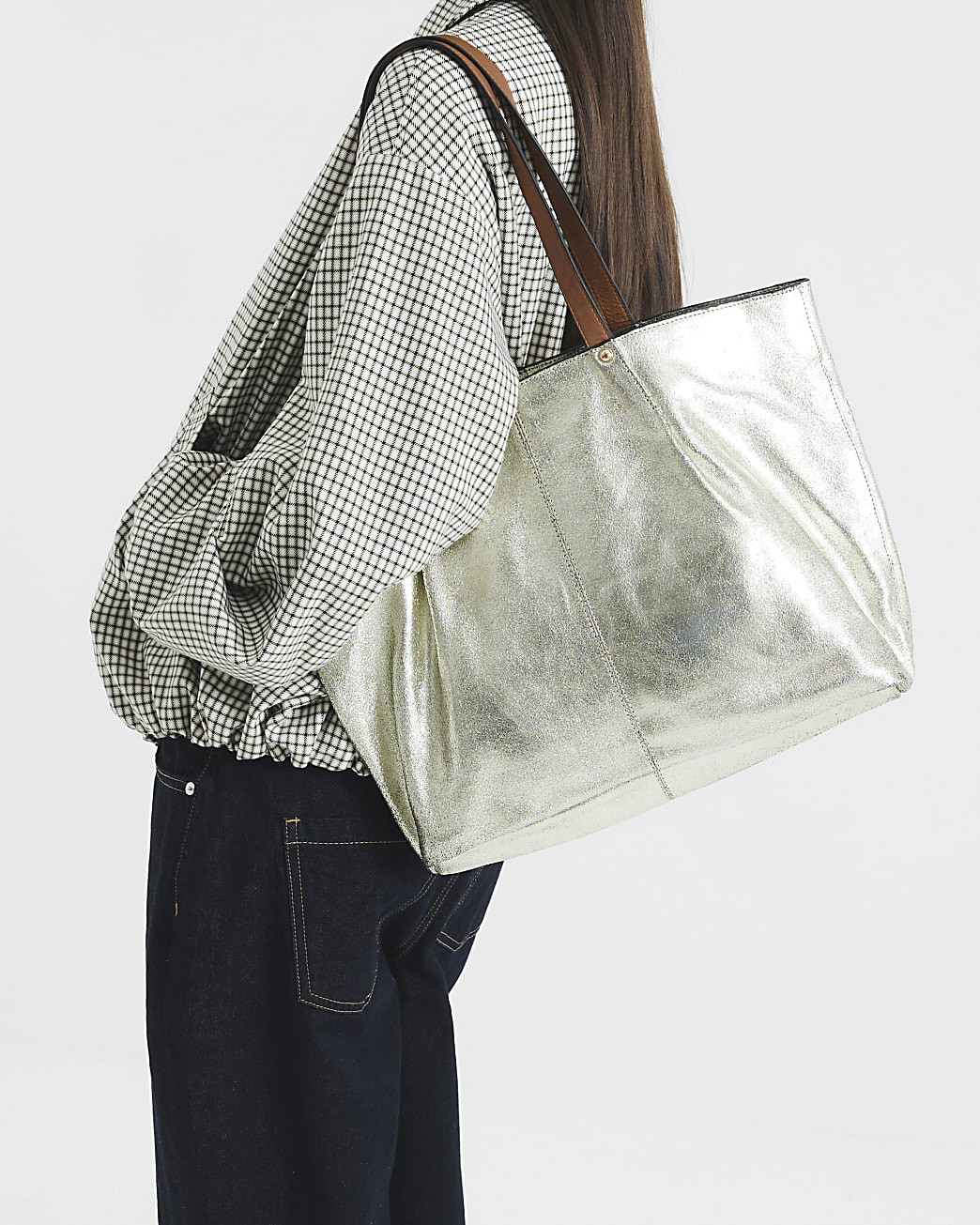 Gold Leather Metallic Shoulder Bag | River Island UK & IE