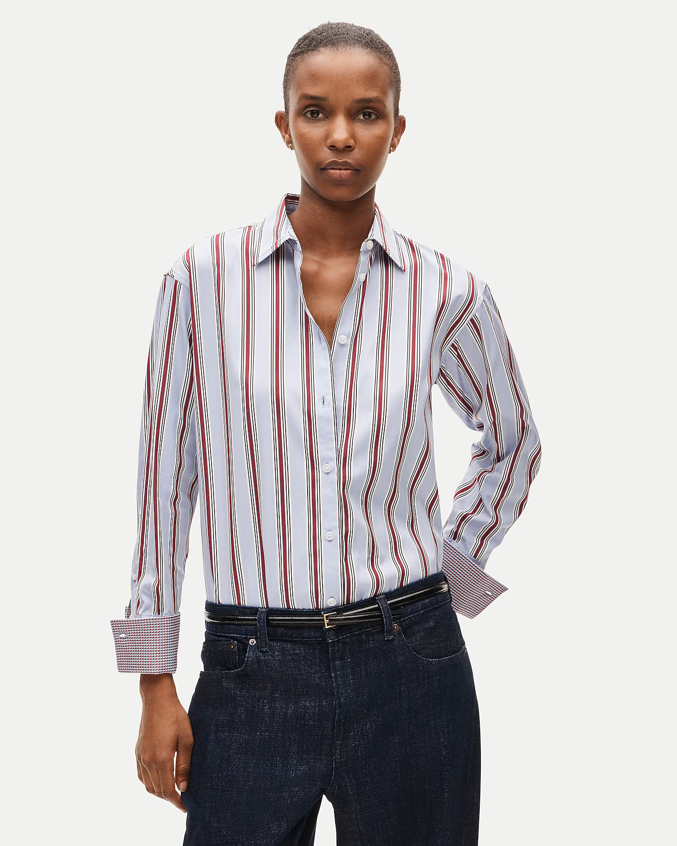 Esme button-up shirt in contrast-cuff cotton poplin | J. Crew US