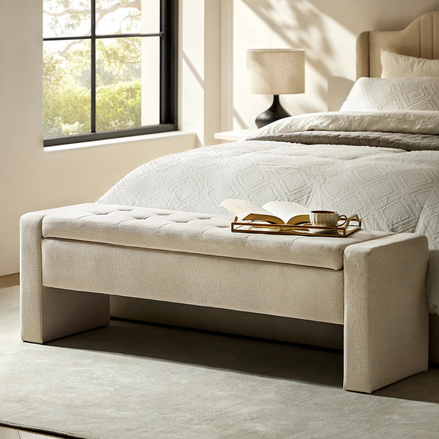 Anthonique 55.1'' W Modern Tufted Upholstered Storage Bench | Wayfair North America