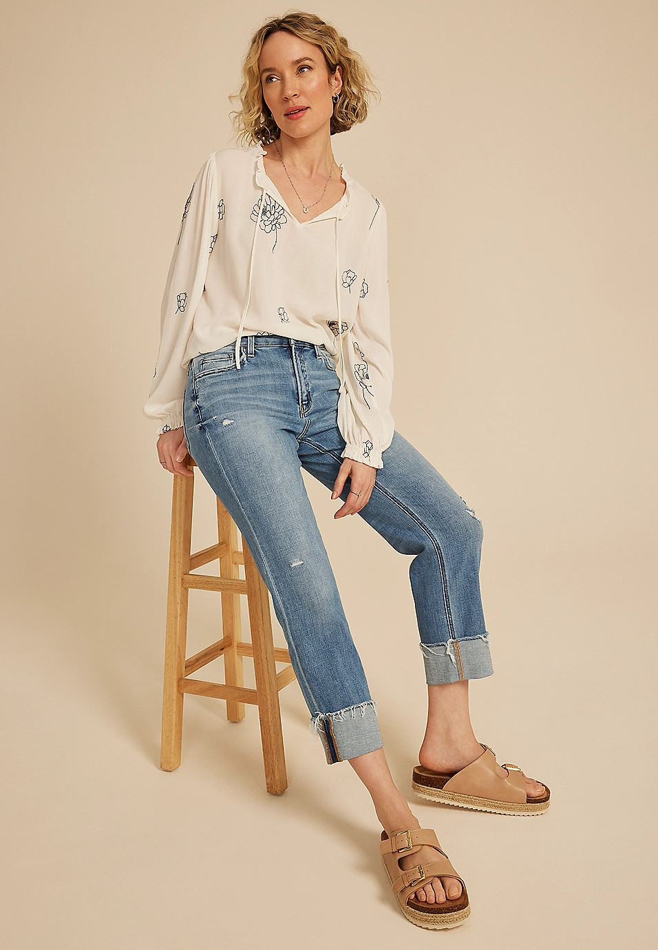 Flying Monkey™ High Rise Frayed Cuff Hem Ankle Straight | Maurices