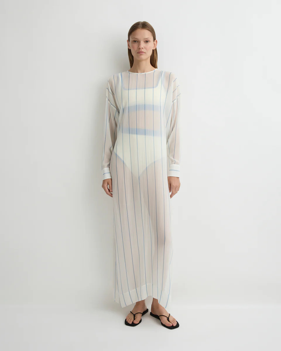 Capri Silk Tunic Dress Smoke Stripe | BONDI BORN® | Dresses | BONDI BORN
