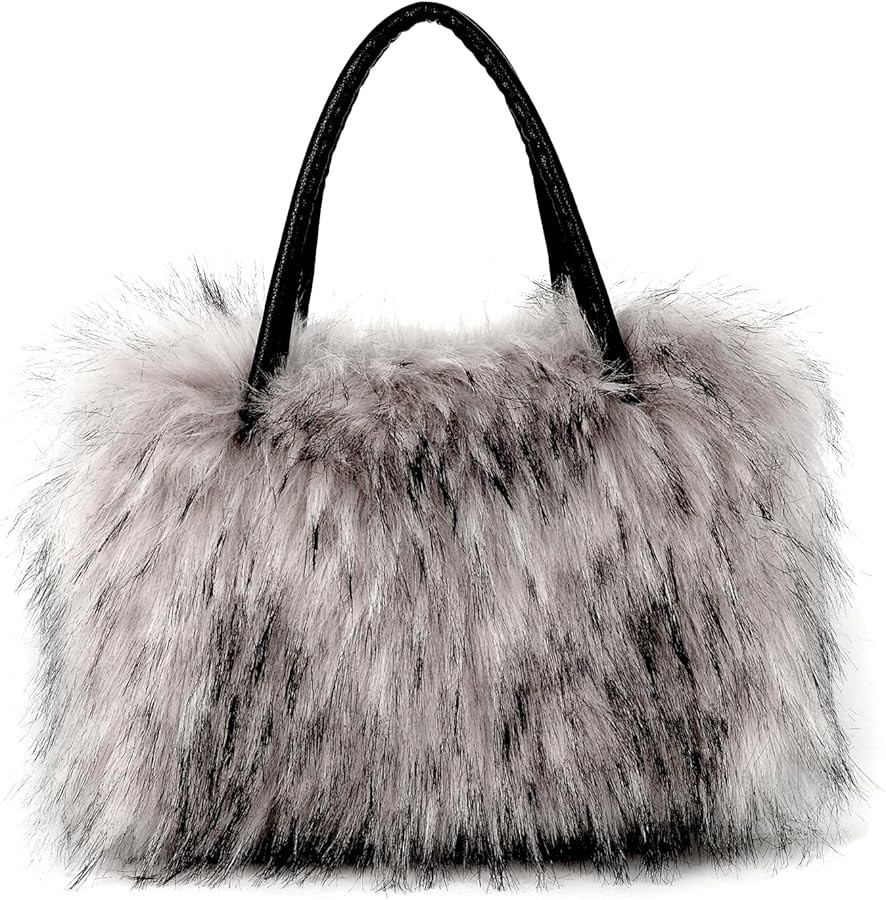 Women's Shoulder Handbags Faux Fur Tote Bag Fluffy Satchel Handbags for Women, Mom, Friend, Bride... | Amazon (US)