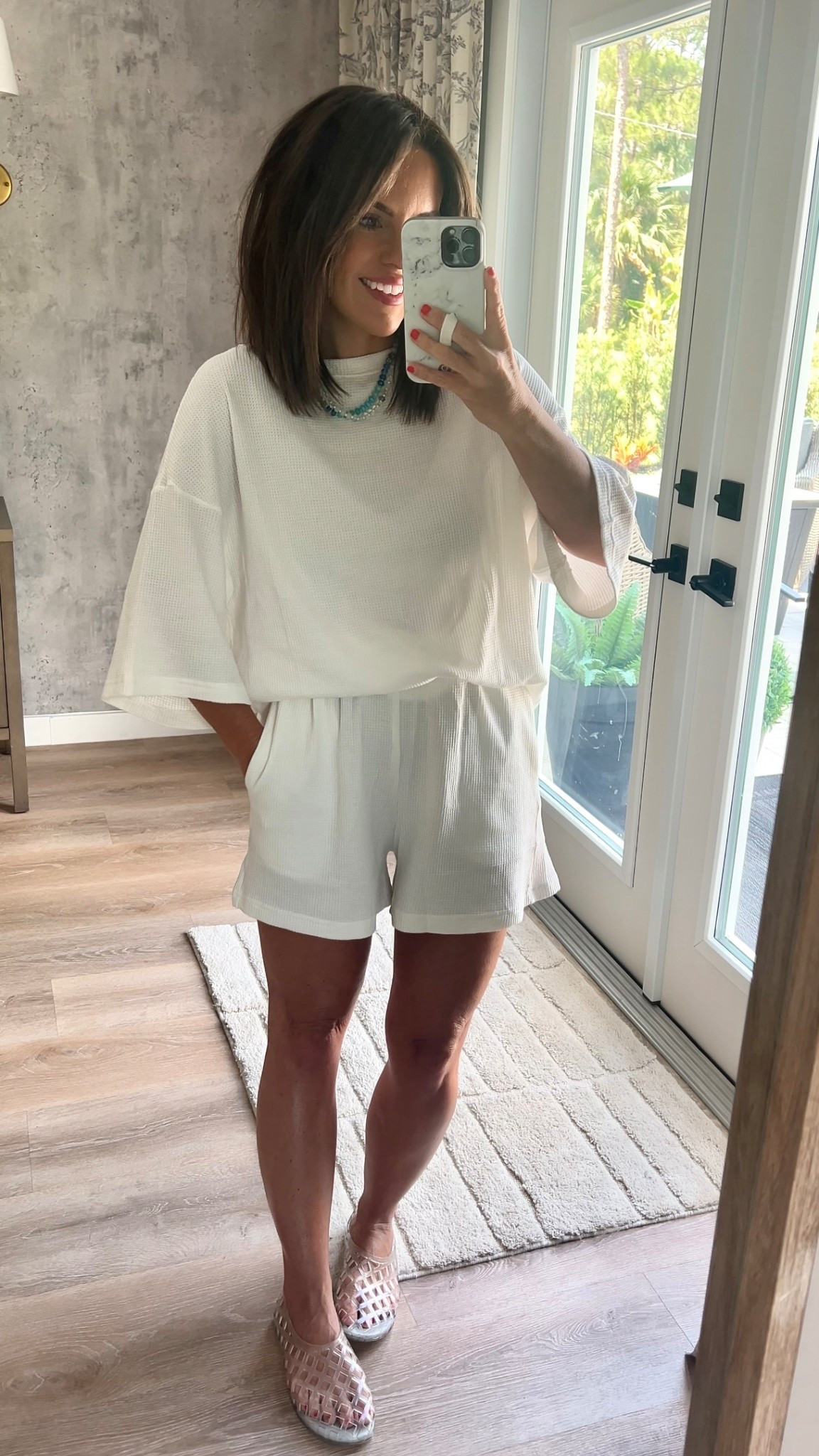 Casual summer two piece short set from Amazon
In a size small true to size 
Shoes true to size 

Shorts | Amazon | jelly shoes | gemstone necklace 

#LTKFindsUnder50 #LTKStyleTip #LTKPetite