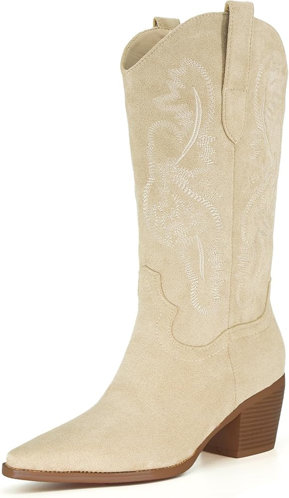iiimmu Cowgirl Boots Women Knee High Boots Pointed Toe and Block Heel Cowboy Suede and Faux Leath... | Amazon (US)