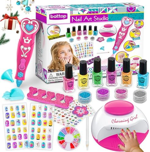 BATTOP Kids Nail Polish Set for Girls, Nail Art Kits with Nail Dryer & Glitter Pen, Quick Dry & P... | Amazon (US)