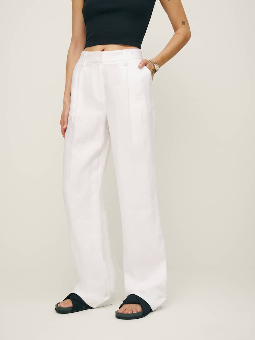 Petites Alex Linen Mid Rise Pant | Reformation (Global)