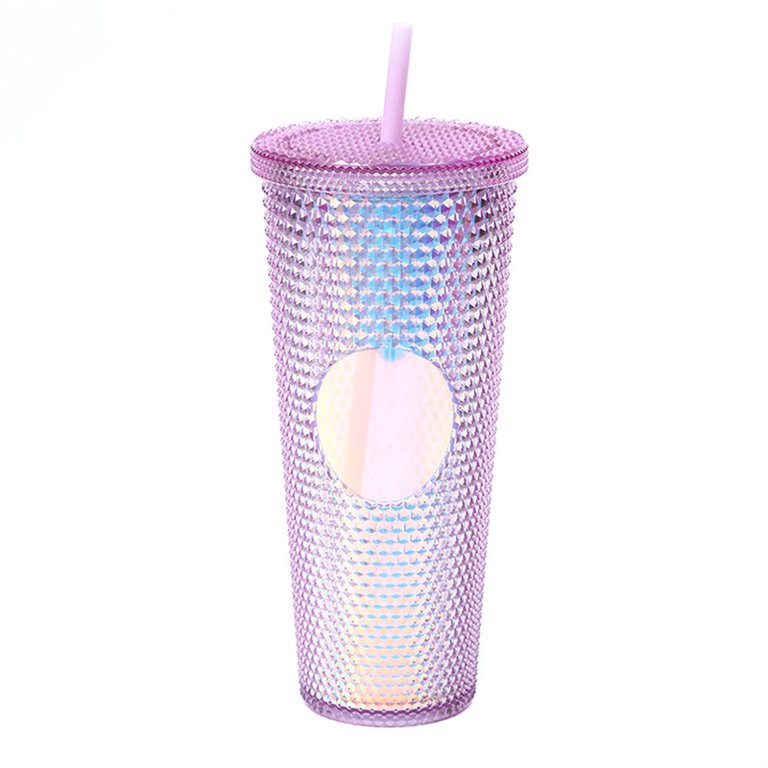 24 oz Studded Tumbler with Straw,Plastic Studded Tumbler Cup,Matte Cups with lids and Straws,Irid... | Walmart (US)