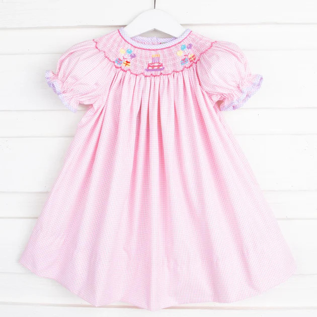 Birthday Smocked Bishop Light Pink Gingham | Classic Whimsy