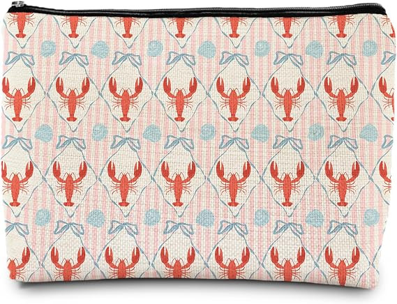 Coquette Coastal Beach Lobster Makeup Bag, Preppy Bow Beachy Crawfish Seashell Cosmetic Bags for ... | Amazon (US)