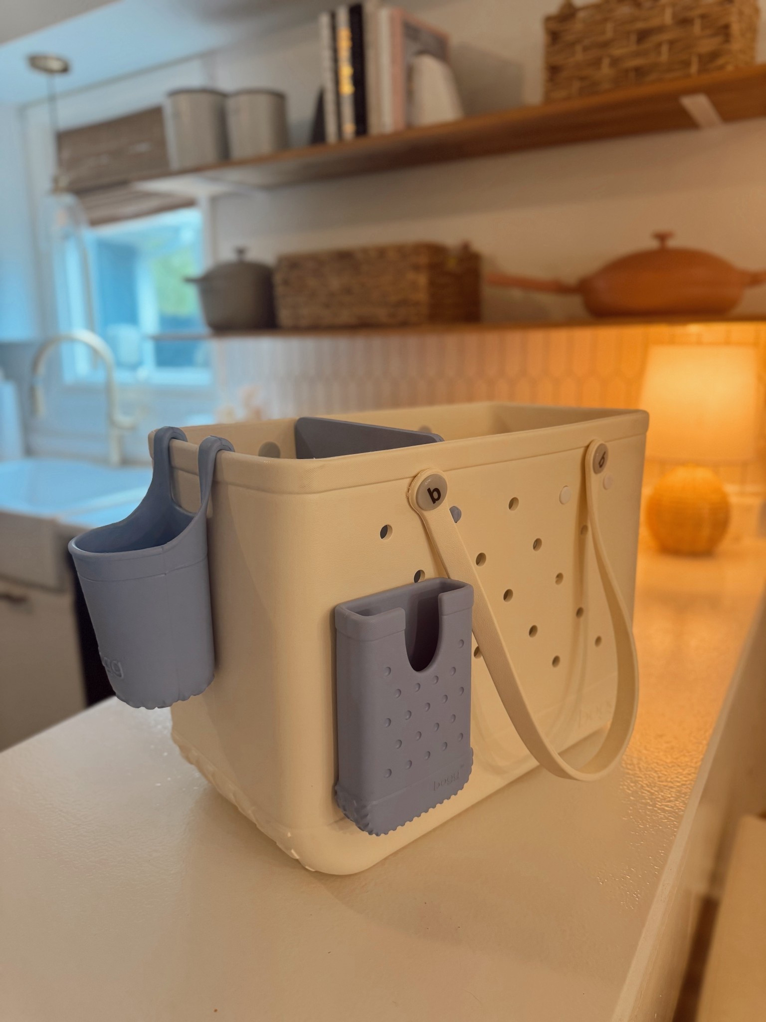 Coconut bogg bag with Carolina on my mind accessories , bogg bag phone holder , bogg bag divvy up divider , bogg bevy cup holder , bogg bag accessories 