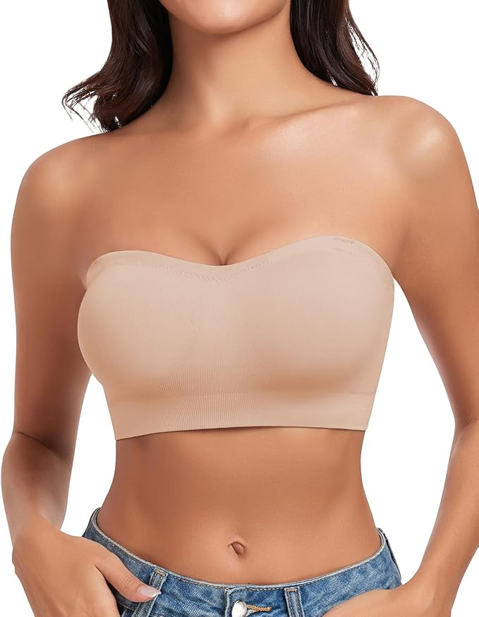 WOWENY Strapless Bras for Women Bandeau Bra Wireless Non-Slip Silicone Seamless Padded Tube Top B... | Amazon (US)