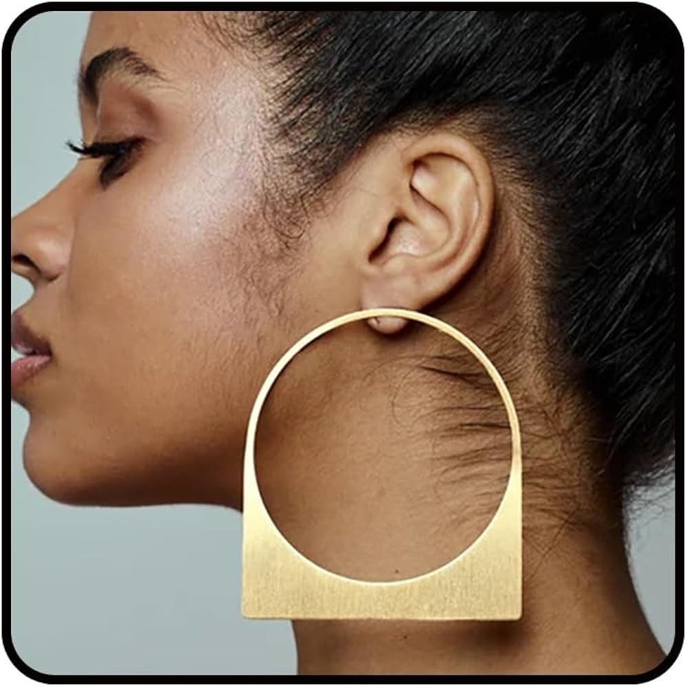 Large Hoop Earrings For Women, 14k Gold Plated Big Chunky Geometric Hollow Brushed Dangle Earring... | Amazon (US)
