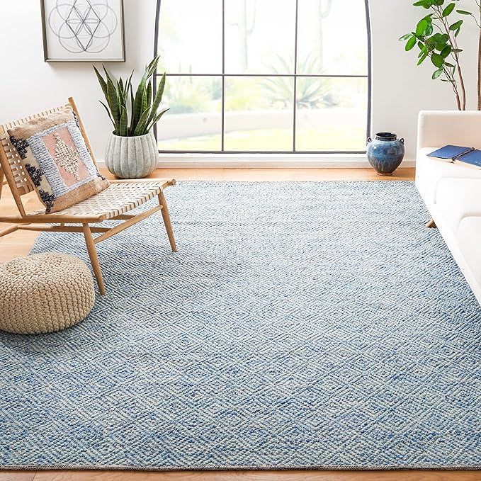 Safavieh Natura Collection NAT503B Handmade Premium Wool Area Rug, 9' x 12', Blue | Amazon (US)