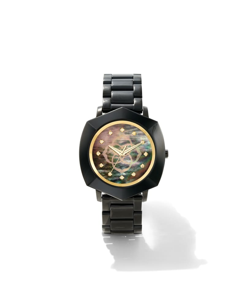 Dira Black Stainless Steel 38mm Diamond Dial Watch in Black Mother-of-Pearl | Kendra Scott